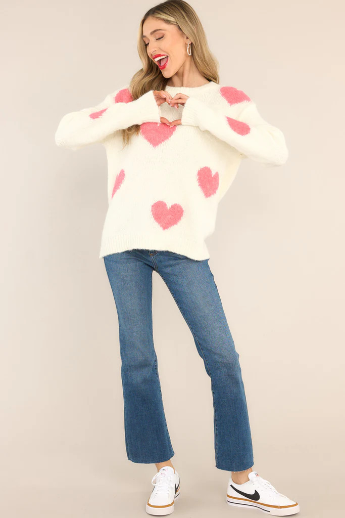 Simply That Ivory & Pink Heart Sweater | Red Dress 