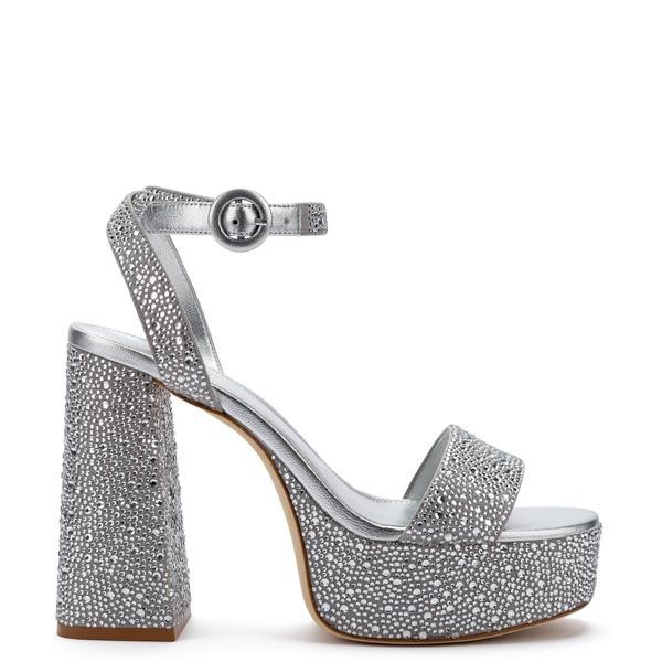 Dolly Crystal Sandal In Gray Suede | Larroude