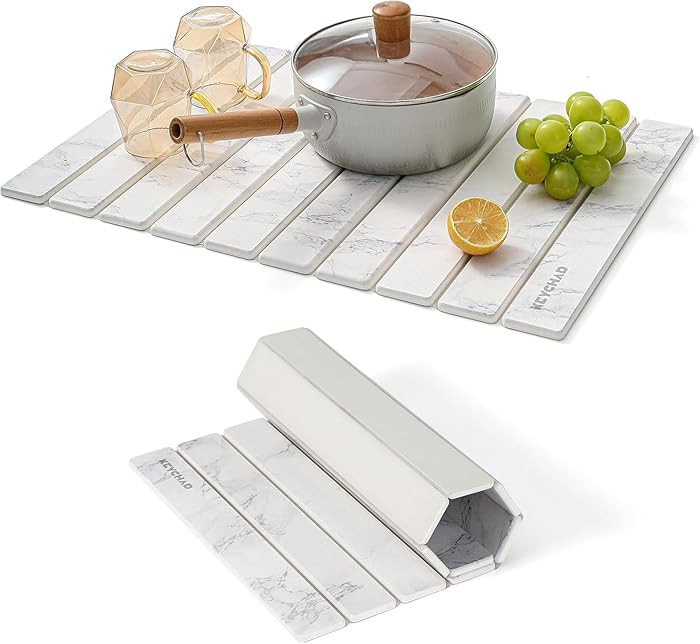 Large Stone Drying Mat for Kitchen Counter - 24x16 Quick Drying Collapsible Dish Drying Mat - Sup... | Amazon (US)