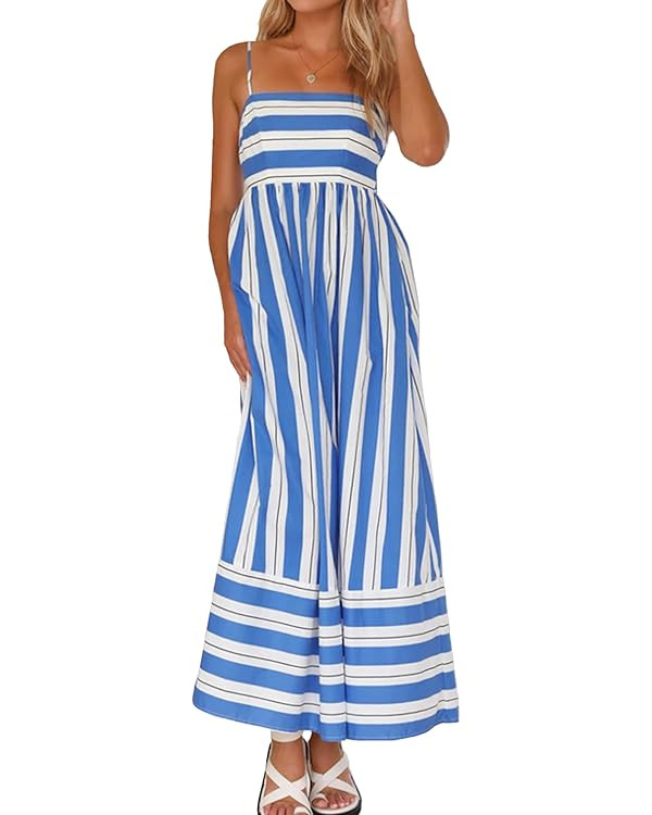 SEAUR Women's Summer Sleeveless Striped Dress Boho Ruffle Dresses Spaghetti Flowy Maxi Sundress C... | Amazon (CA)
