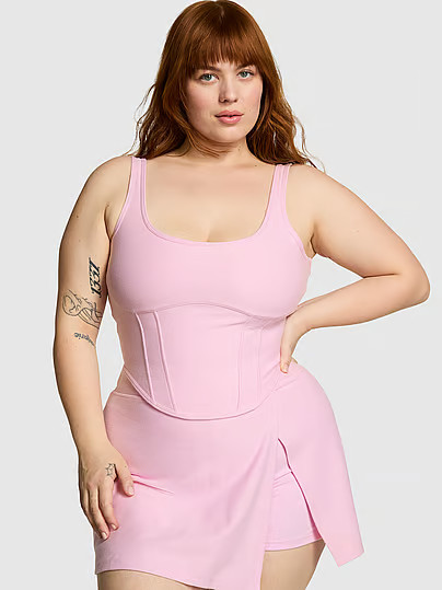 The Cinched Piqué Corset Top, Pink, L - Women's Tops - PINK | Victoria's Secret (US / CA )