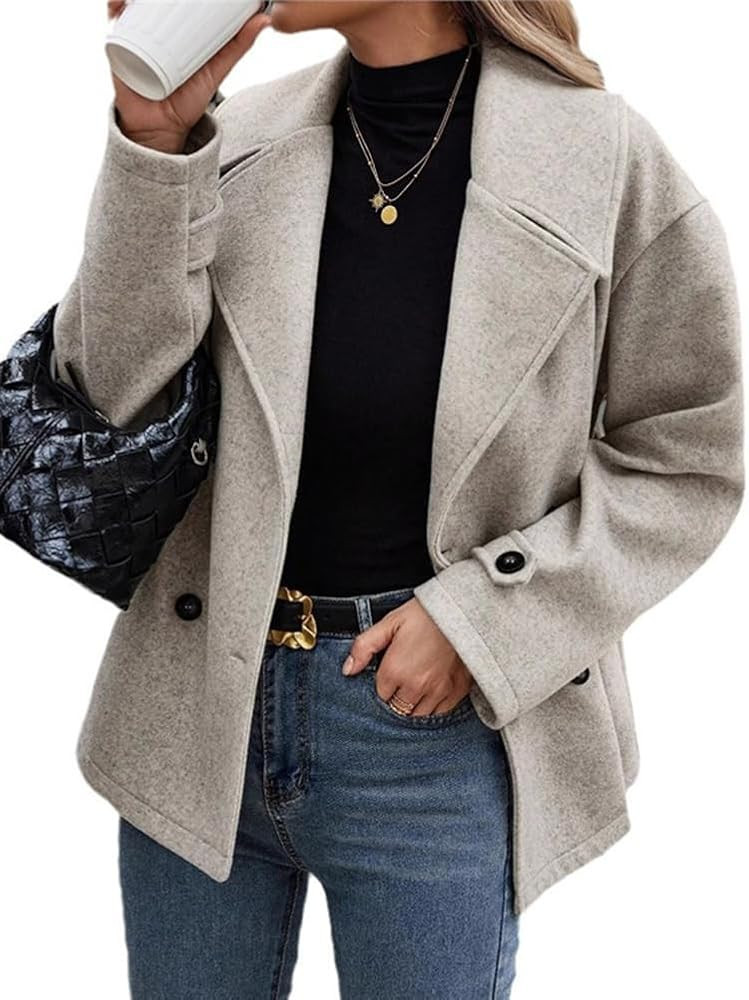 Mywinway Wool Coats for Women Fall Winter Peacoat Double Breasted Cropped Blazer Jackets Trendy C... | Amazon (US)