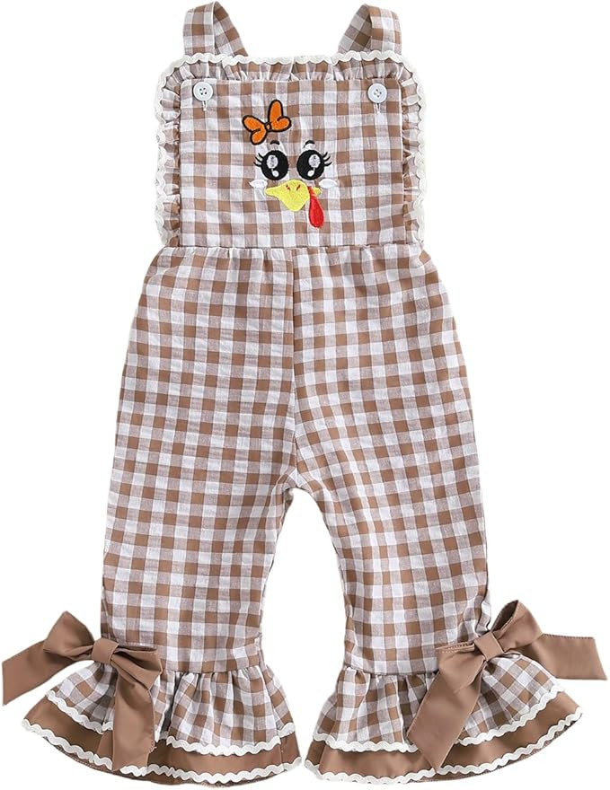 Toddler Baby Girl Thanksgiving Outfit Turkey Overalls Jumpsuit Kids Infant Girls Clothes | Amazon (US)
