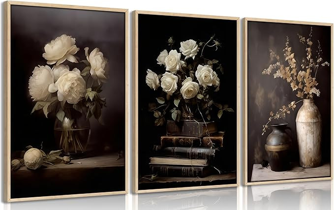 CCZ Vintage Moody Flower Wall Art Dark Floral Canvas Rustic Wall decor Black Botanical Farmhouse ... | Amazon (US)