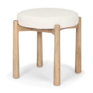 Shaiden Brown Wood w/ Cream Fabric Stool - Bed Bath & Beyond - 40368509 | Bed Bath & Beyond
