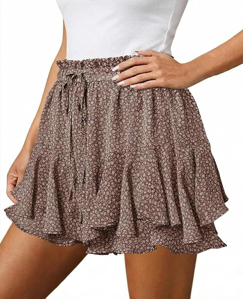 Flowy Ruffle Skirts for Women Boho Floral Mini Butterfly Skorts Fall Shorts | Amazon (US)