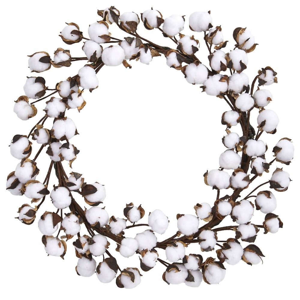 20"" Decorative Cotton Ball Wreath White/Brown - Nearly Natural | Target