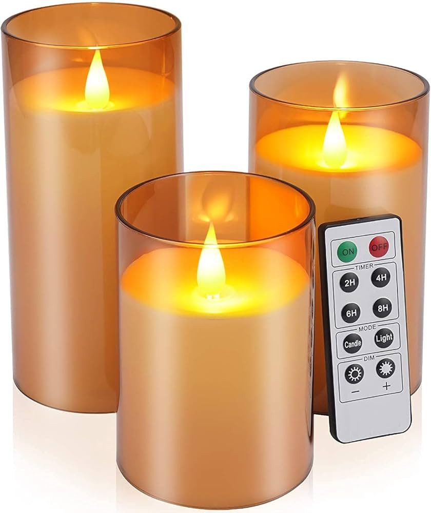 Pensar Flameless Candles with Remote, Acrylic Battery Operated Flickering Led Pillar Candles Set ... | Amazon (US)