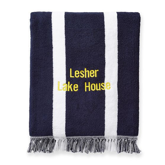 Classic Stripe Beach Towel, Navy, Personalized | Mark and Graham