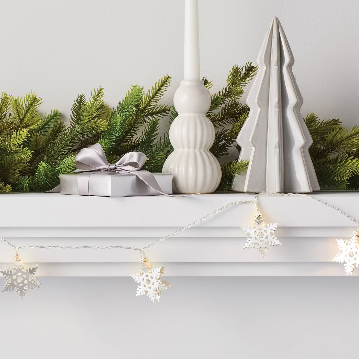 8' Metal Christmas Snowflake 15 LED Battery Operated String Light Silver - Wondershop™ | Target