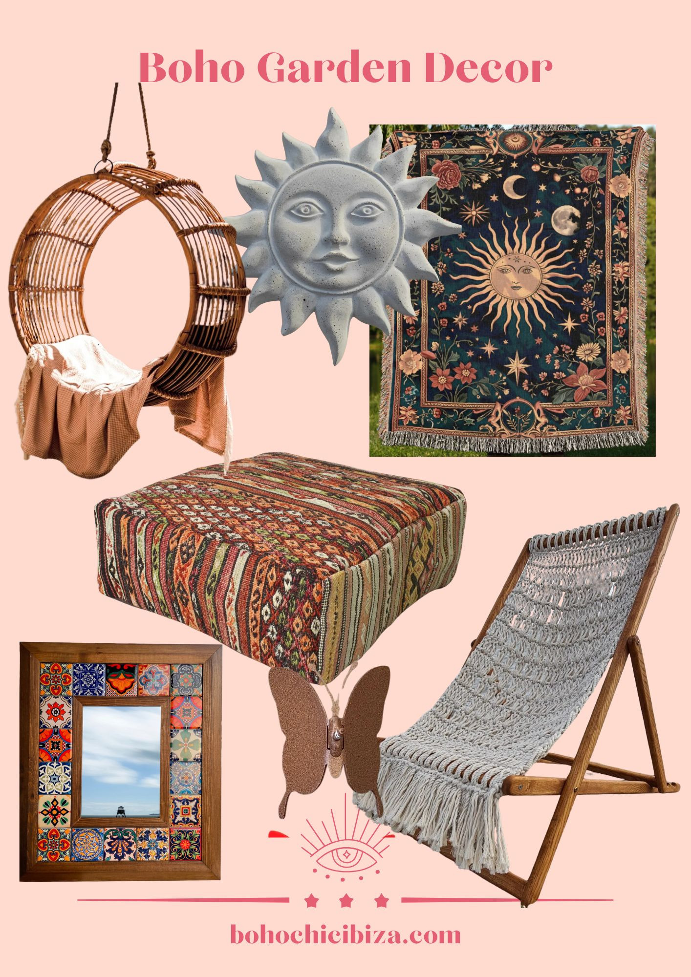 Boho Garden Decor ♡
- Ethnic Kilim
- Sun Garden Plaque
- 15pcs Butterfly Outdoor Wall
- Decorative Wall Hanging
- Boho Handmade Macrame Deckchair
- HANGING CHAIR Kai Rattan
- Celestial Sun and Moon Blanket 

 #LTKsale #LTKhome #LTKgiftguide