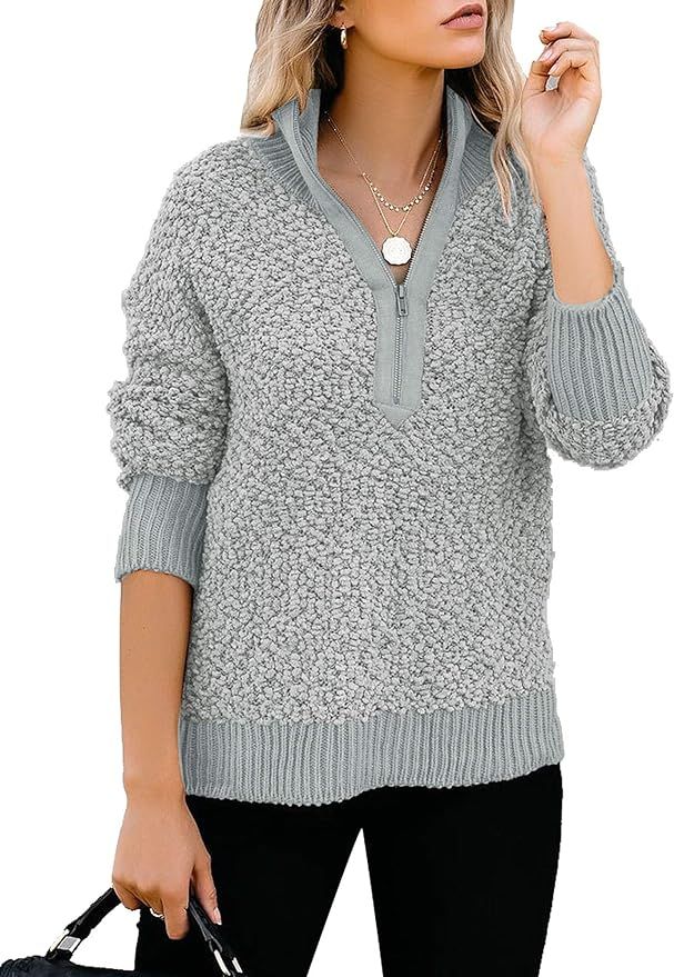 GRAPENT Womens Casual Zipper Fleece Pullover Sweater Long Sleeves Outwear Jacket | Amazon (US)
