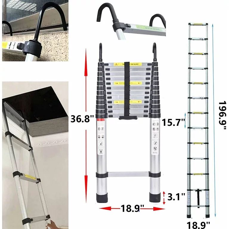 Dayplus 16.4Ft/5M Telescopic Extension Ladder Aluminum Multi Purpose Folding Non-Slip | Walmart (US)