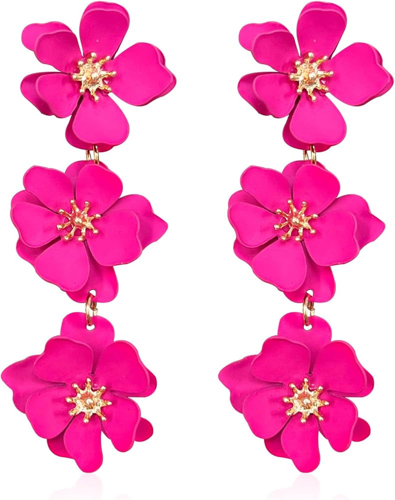 Boho Metal Poppy Flower Dangle Earring Matte Painted Dual 3 Layer Tassel Fashion Bohemian Flower ... | Amazon (US)