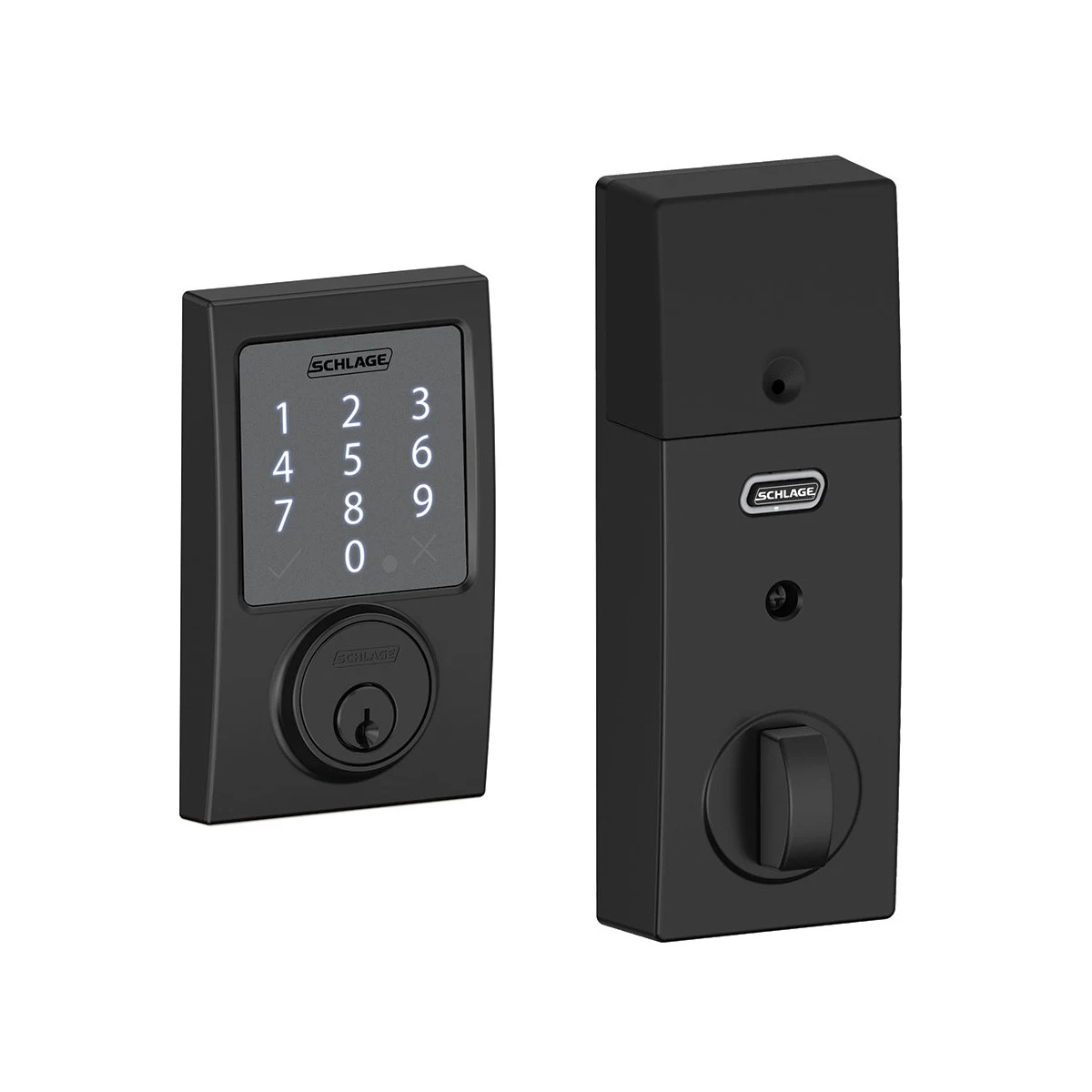 Schlage BE479AAVCEN622 Matte Black Sense Century Touchscreen Smart Deadbolt with Built-in Alarm | Build.com, Inc.