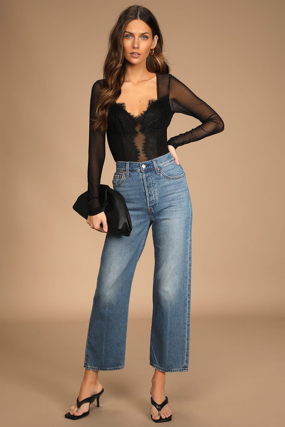 Stay Sultry Black Mesh Lace Long Sleeve Bodysuit | Lulus (US)