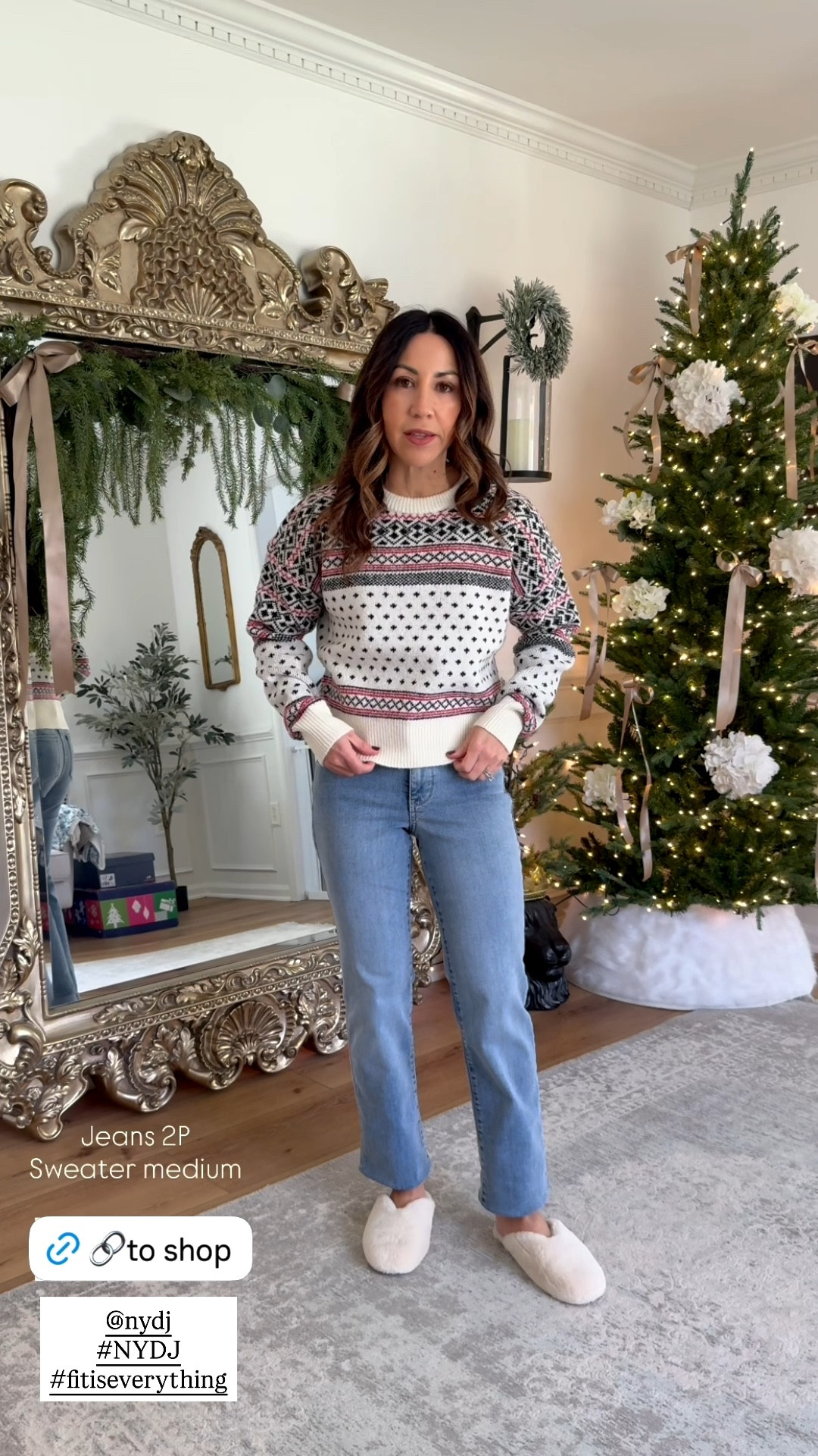 Medium fair isle sweater, jeans 2P 

#LTKOver40 #LTKHoliday #LTKPetite