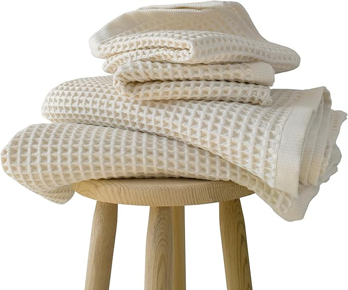 PÜSKÜL Organic Raw-Undyed Waffle Towels for Bathroom Set 4-Piece | Natural 100% Turkish Cotton ... | Amazon (US)