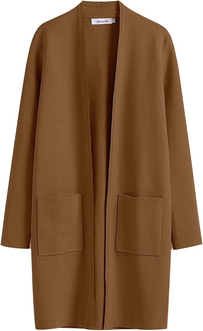 ANRABESS Cardigan Sweater for Women Casual 2023 Fall Winter Fashion Coat Long Sleeve Open Front Knit | Amazon (US)