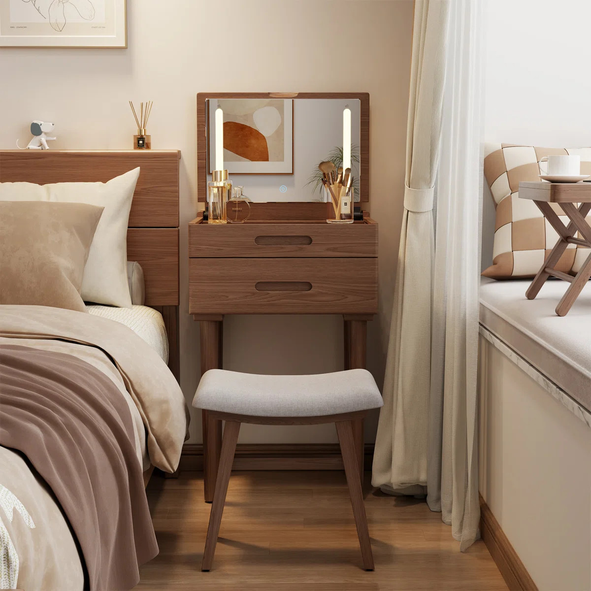 Solid Wood Makeup Vanity with Flip Top Mirror & 3 Adjustable Lighting Modes, Simple Leg Installat... | Wayfair North America