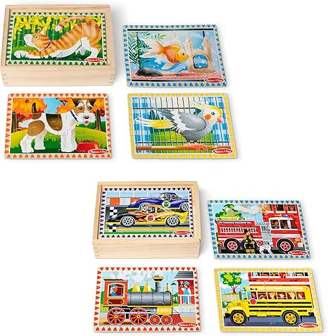 Melissa & Doug Wooden Jigsaw Puzzles in a Box 2-Pack for Preschool Boys and Girls – Pets, Vehic... | Amazon (US)