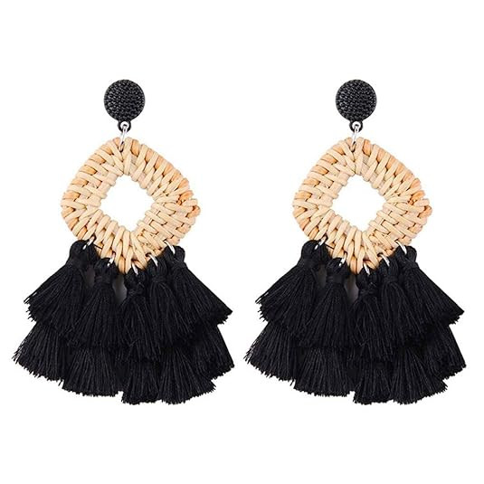 Meangel Rattan Tassel Earrings for Women Bohemian Statement Handmade Woven Drop Dangle Earrings | Amazon (US)