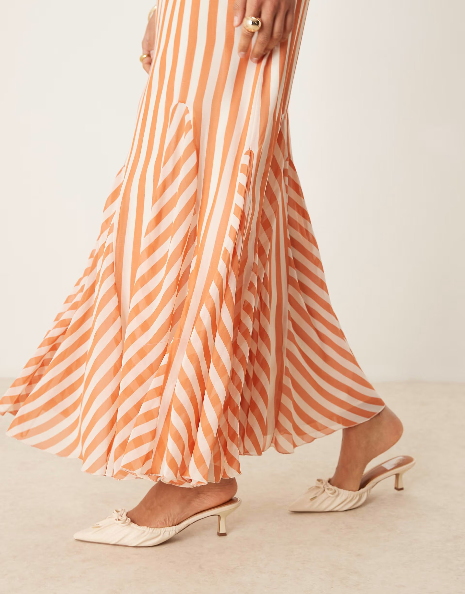 ASOS DESIGN spliced stripe cami maxi dress with godets in rust stripe | ASOS (Global)