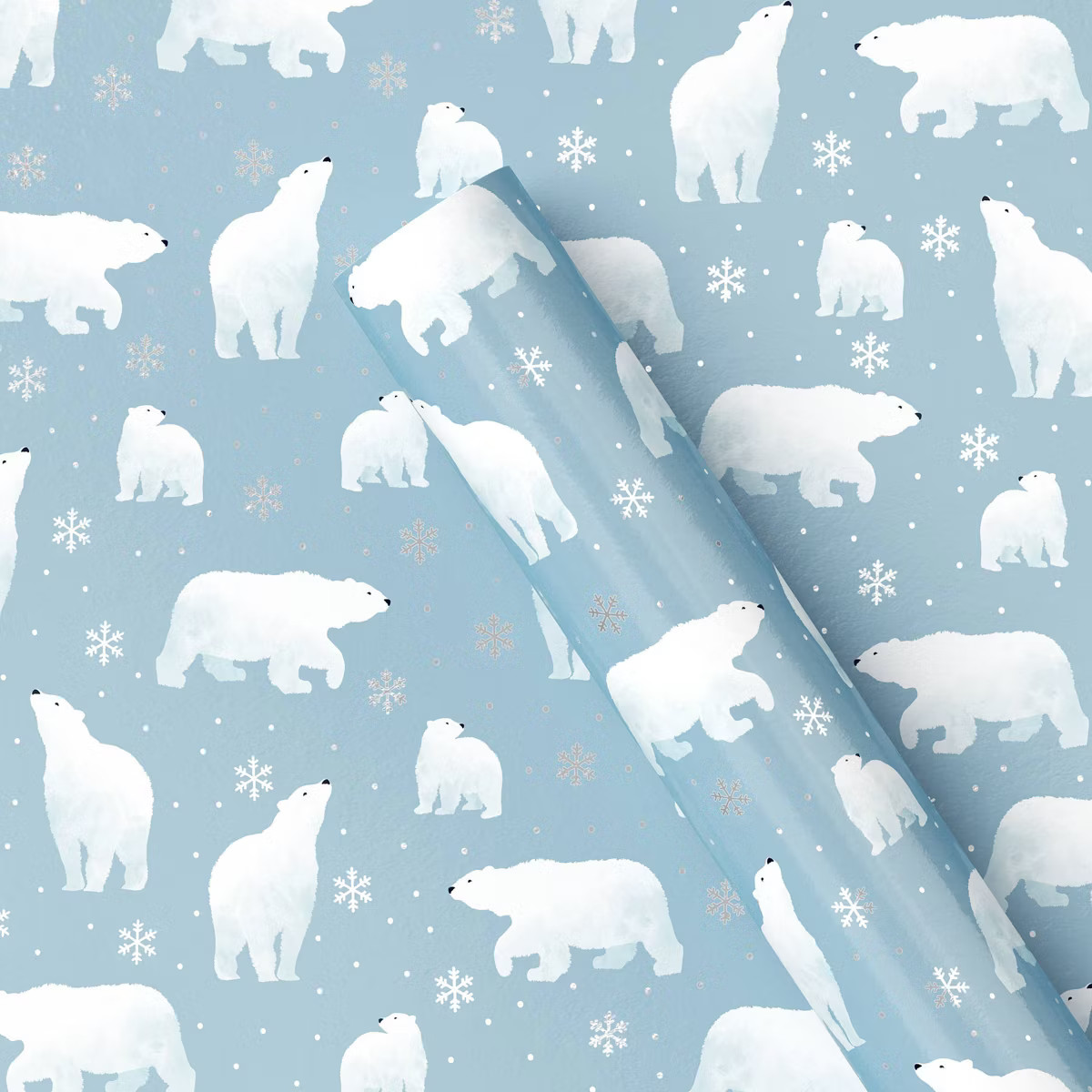 30" 25 sq ft Christmas Roll Wrap White Polar Bears on Blue - Wondershop™ | Target
