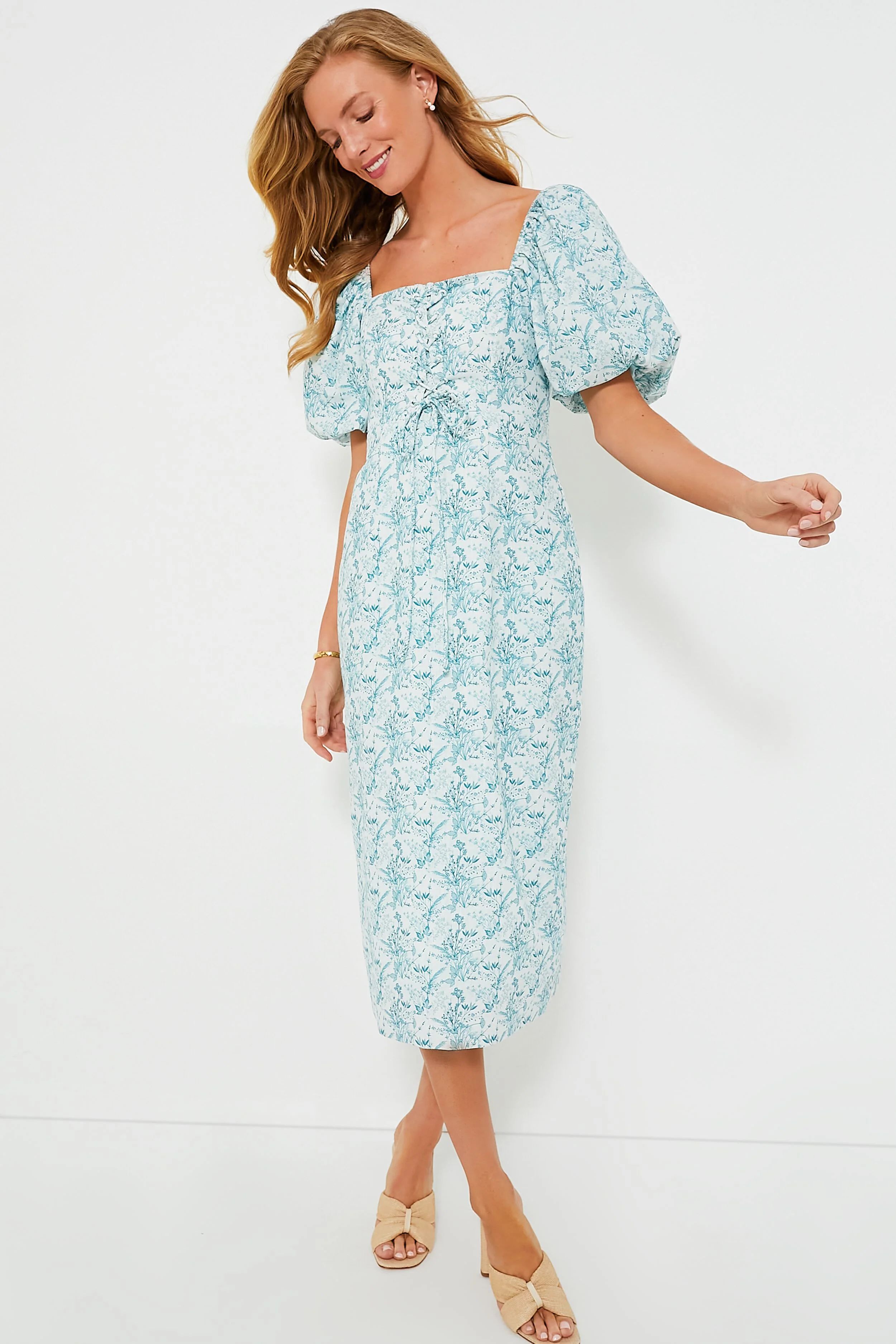 Teal Floral Lace-Up Lila Midi Dress | Tuckernuck (US)