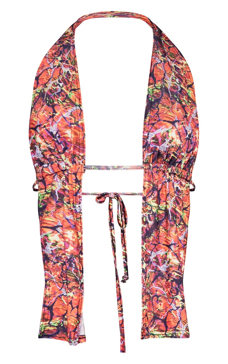 Red Abstract Marble Print Slinky Halterneck Longline Bralette | PrettyLittleThing UK