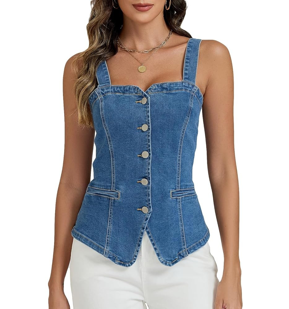 Ladyful Denim Vest Tops for Women Stretchy Denim Corset Tube Tank Top Adjustable Straps Y2K Jean ... | Amazon (US)
