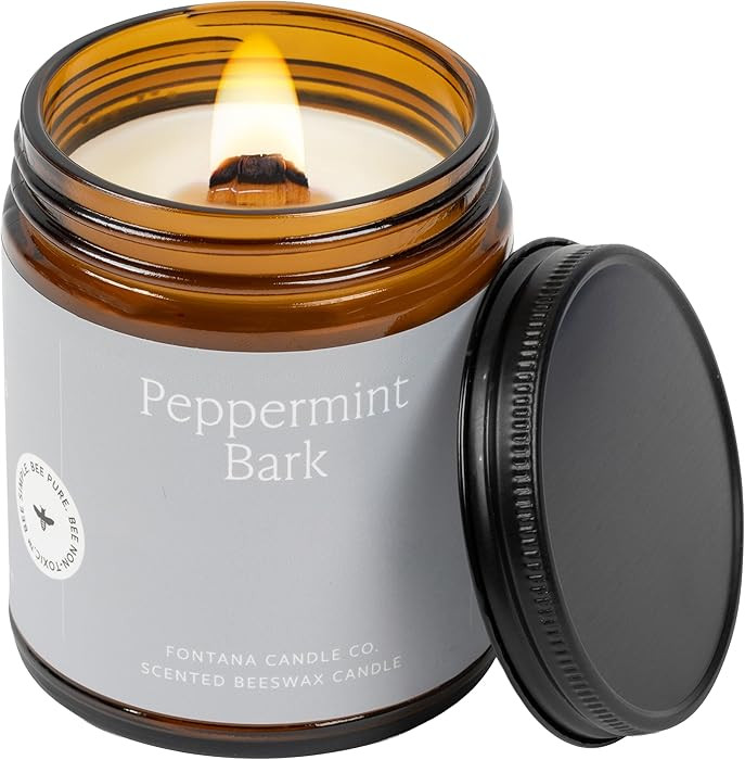 Fontana Candle Co Wood Wick Beeswax Jar Candles, Peppermint Bark - Made with Coconut Oil & Pure E... | Amazon (US)