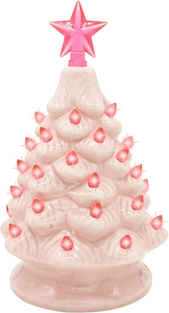 Joiedomi 7" Pink Ceramic Christmas Tree, Prelit Tabletop Christmas Tree with Extra Clear Top Star... | Amazon (US)