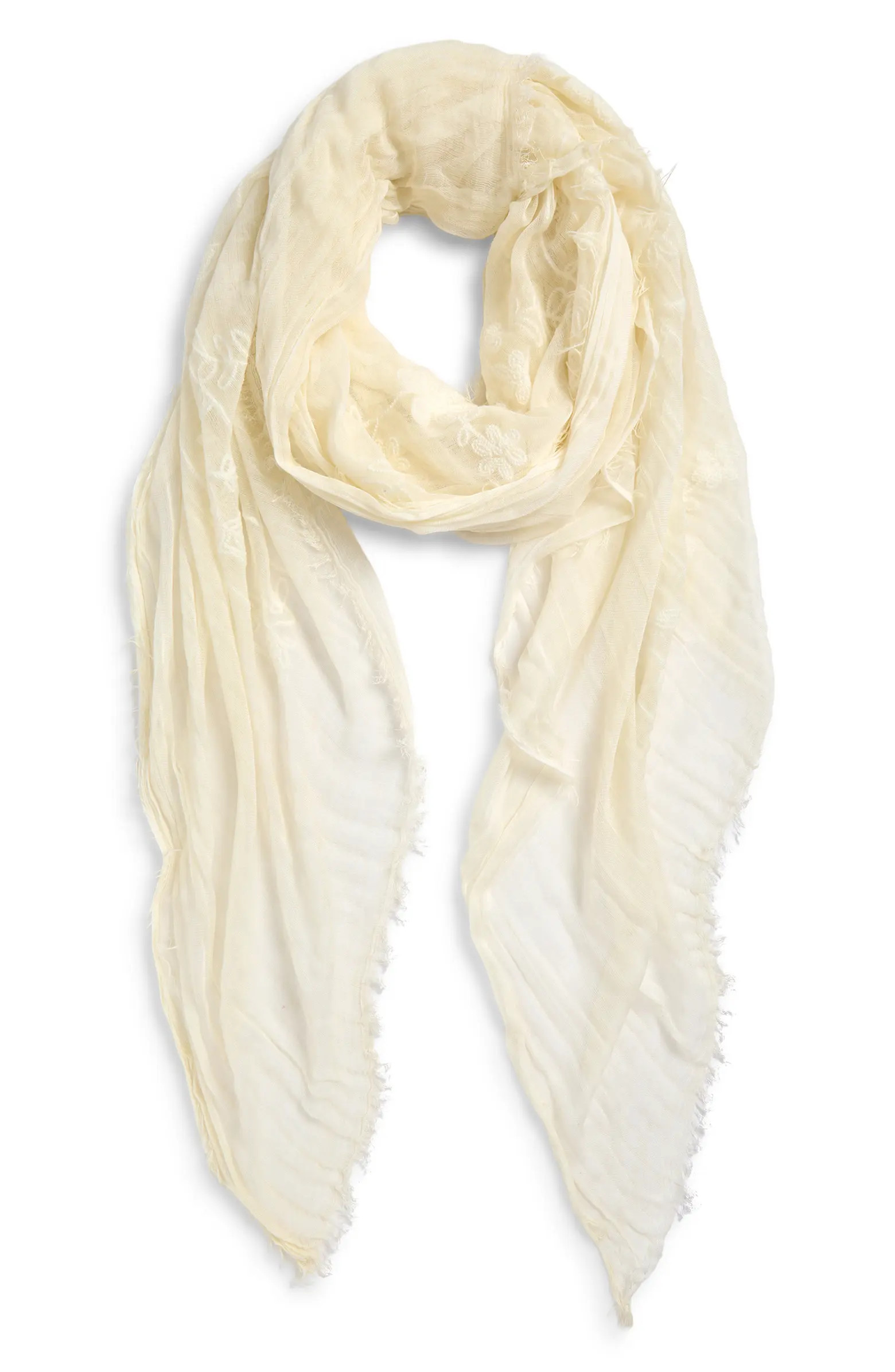 Floral Embroidered Gauze Fringe Scarf | Nordstrom