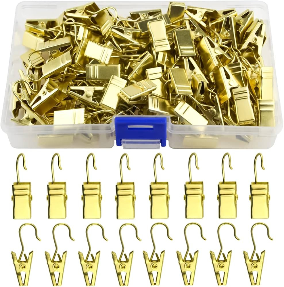 WMYCONGCONG 100 PCS Hook Clip Set Mini Metal Curtain Hooks with Clips for Hanging Photos Home Dec... | Amazon (US)