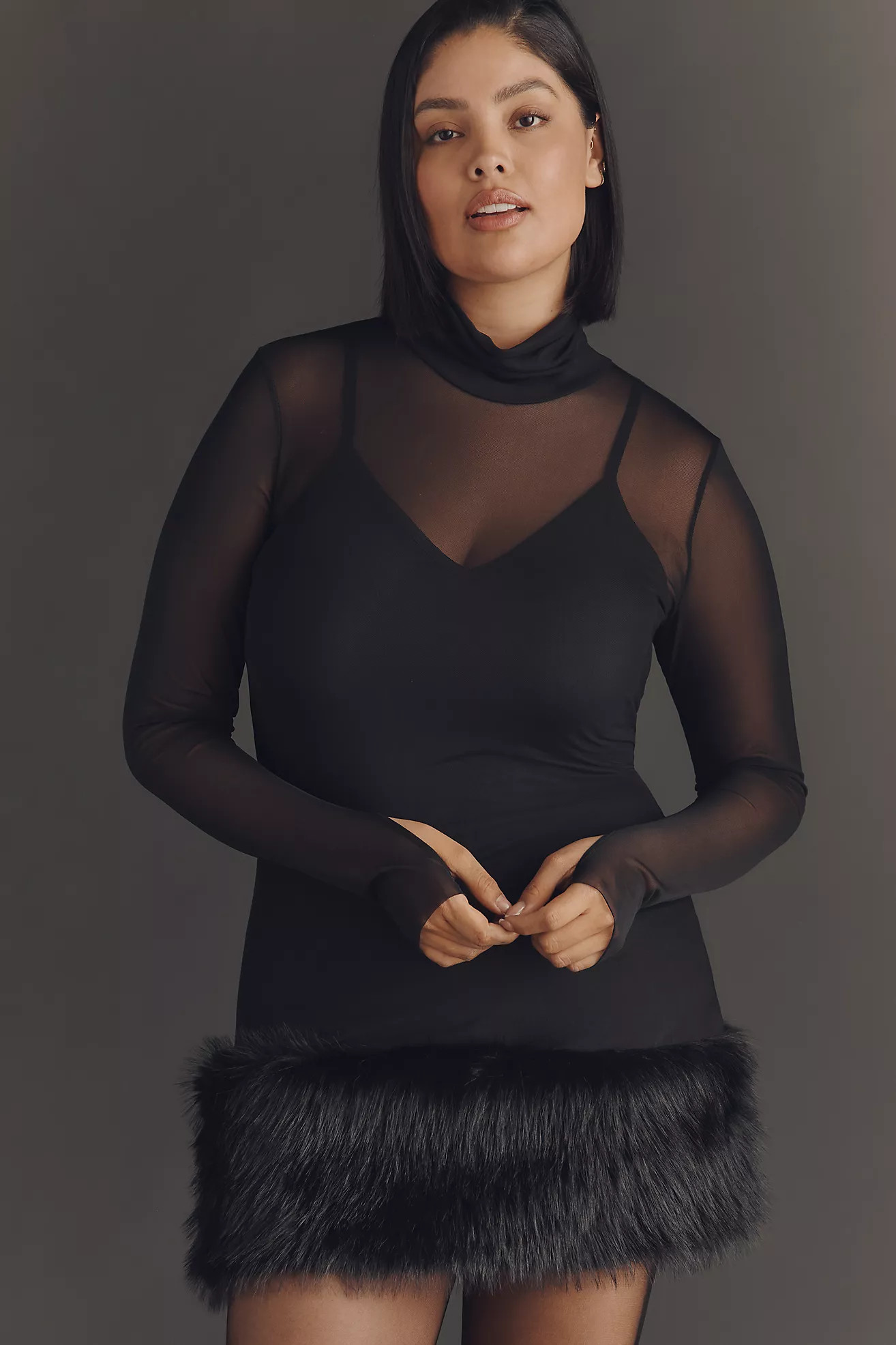 AFRM Saige Plus Mesh Faux-Fur Mini Dress | Anthropologie (US)