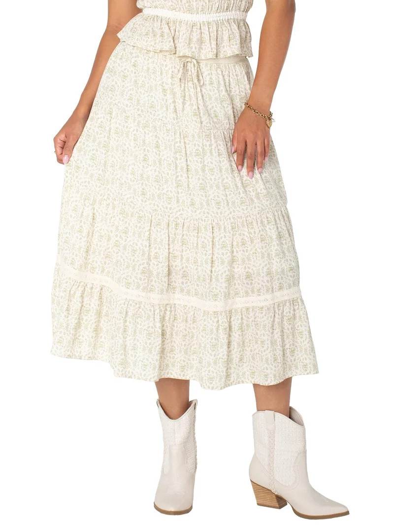 Bridgerton Celebrity Pink Women's Lace Trim Tiered Midi Skirt, Sizes XS-XXXL | Walmart (US)