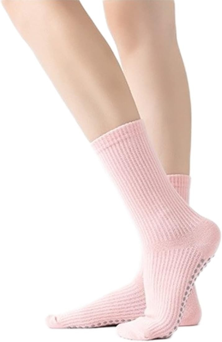 Yoga Pilates Socks with Grips for Women Non Slip Colorful Tie Dye Cushioned Crew Socks for Barre Ballet Dance | Amazon (US)