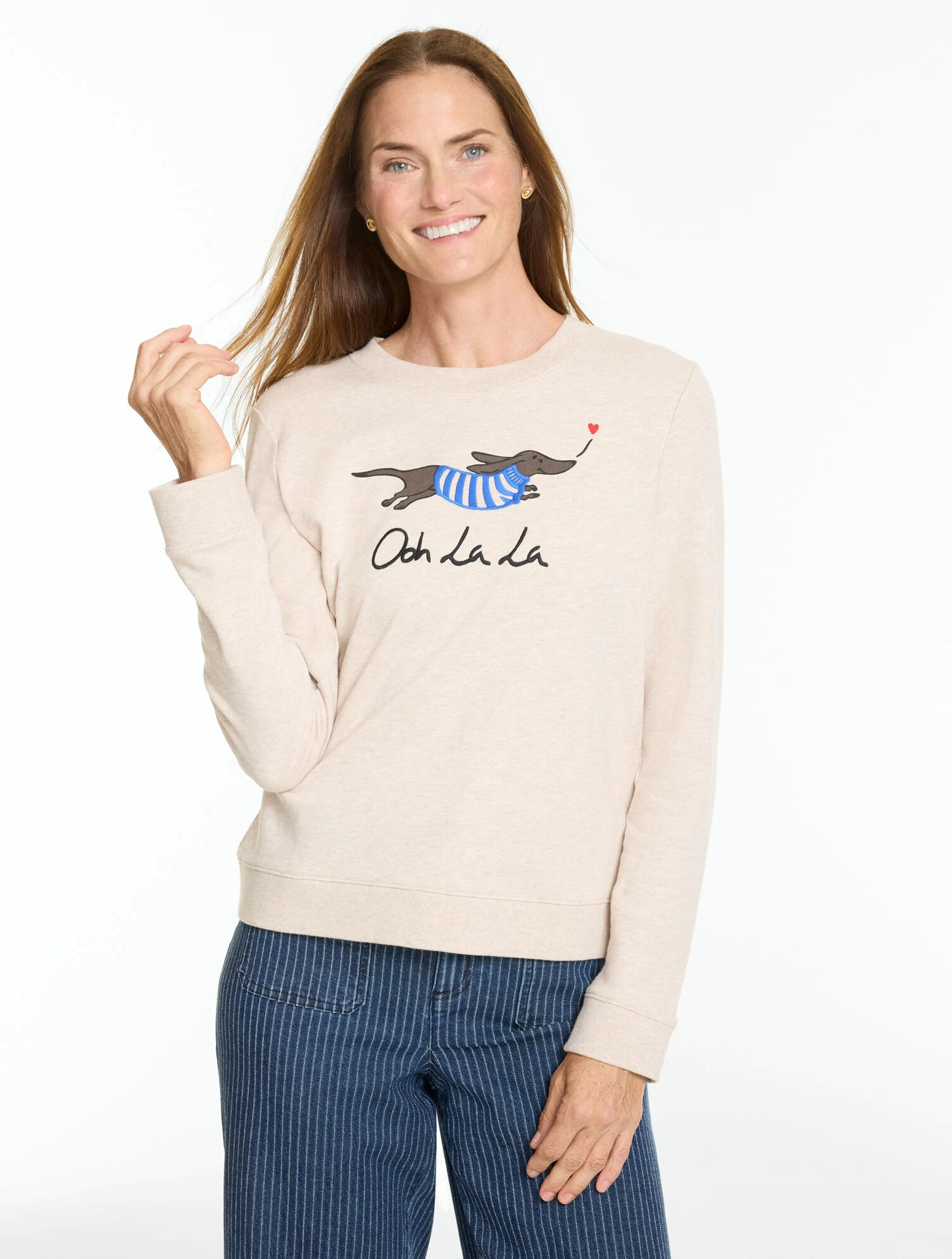 Crewneck Sweatshirt - Embroidered French Dog | Talbots