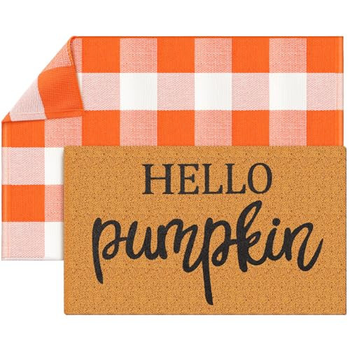 Duraaamo 2 Pcs Fall Door Mat Welcome Doormat Imitation Coir Mats Front Porch Entryway Mats for Fall Autumn Thanksgiving Halloween Indoor Outdoors Decor | Amazon (US)
