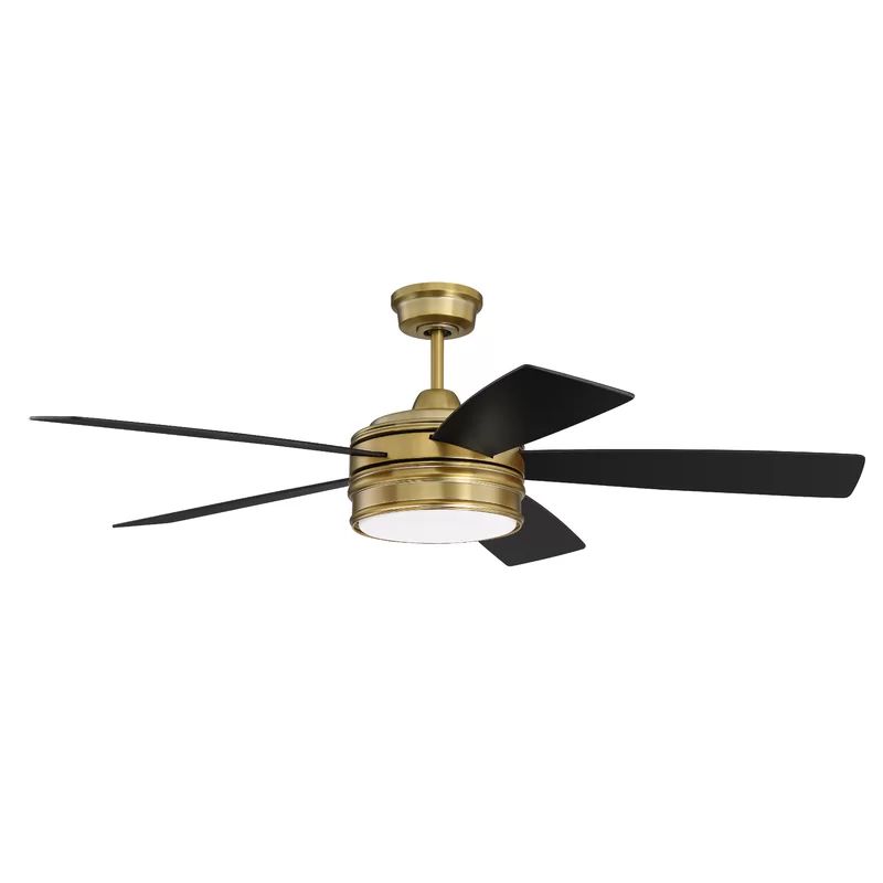 Satin Brass with Flat Black/Mesquite Blades 52" Winchcombe 5 - Blade LED Standard Ceiling Fan wit... | Wayfair North America