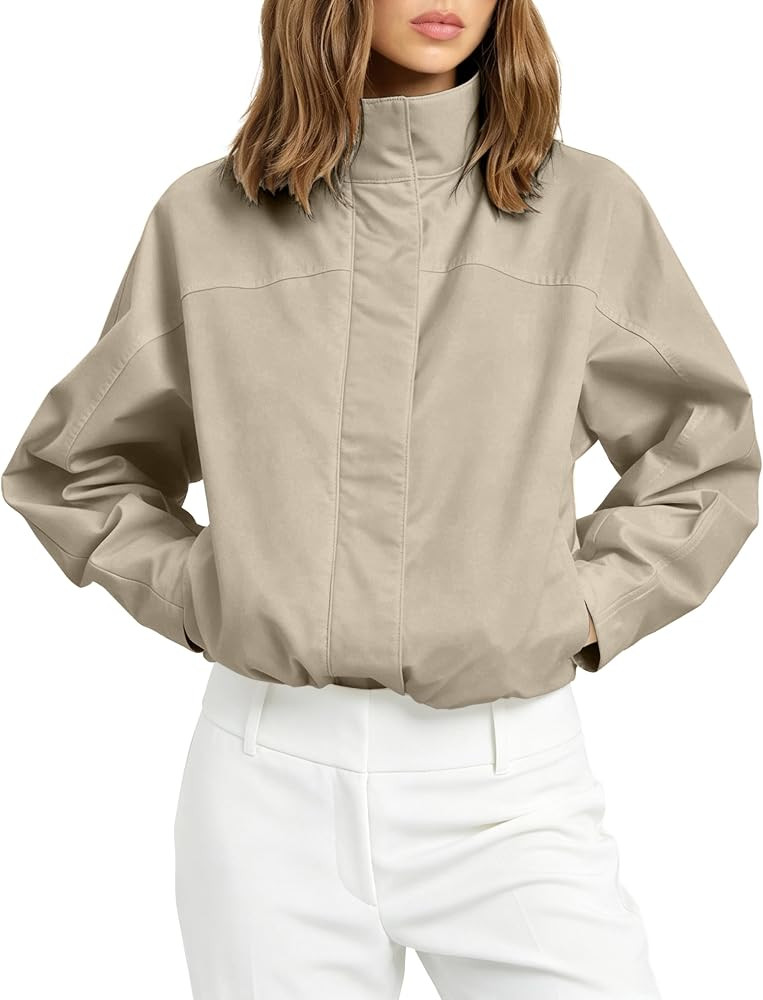 Womens Cropped Utility Funnel Neck Jacket Lightweight Casual Coat | Amazon (US)