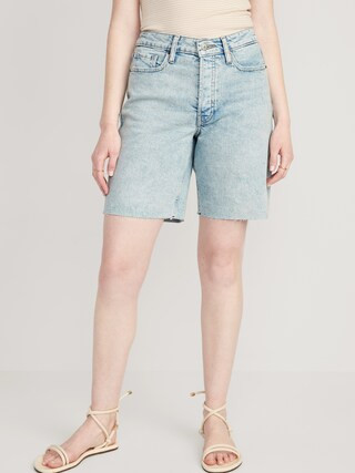 High-Waisted OG Loose Button-Fly Jean Shorts for Women -- 9-inch inseam | Old Navy (US)