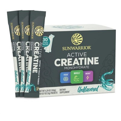 Active Creatine Monohydrate Stick Pack Box, Convenient Creatine Supplement for Muscle Growth & Recovery, Unflavored, Sunwarrior, 30ct | Target