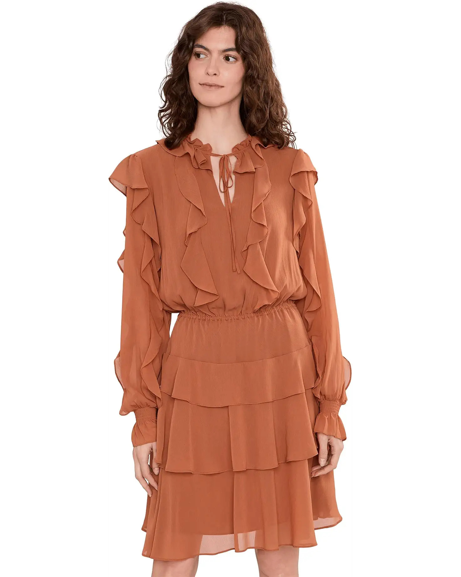 Women's Lauren Ralph Lauren Ruffle-Trim Georgette Tiered Dress | Zappos.com