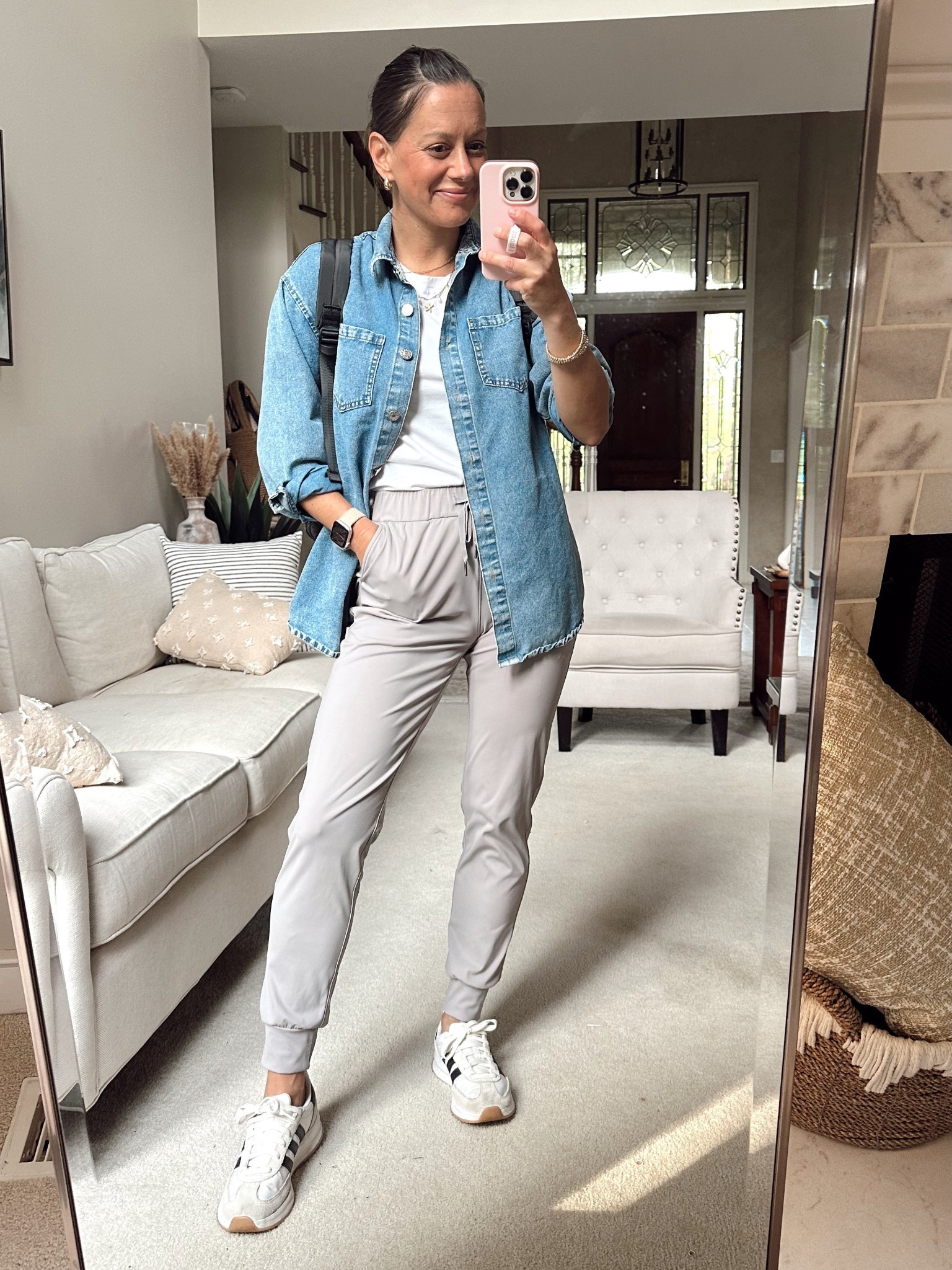 Field trip outfit of the day!
Joggers run true to size to big- wearing the xs. White tank runs true to size, button down runs true to size!

#LTKOver40 #LTKFindsUnder50 #LTKStyleTip