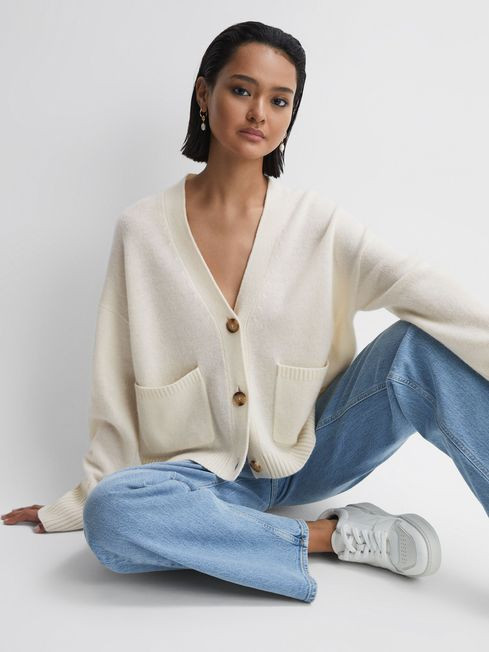 Reiss Ivory Juni Relaxed Wool-Cashmere Cardigan | Reiss UK