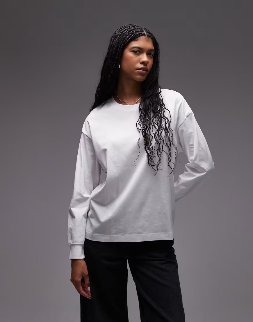 ARKET jersey long sleeve relaxed t-shirt with deep cuffs in white | ASOS (Global)