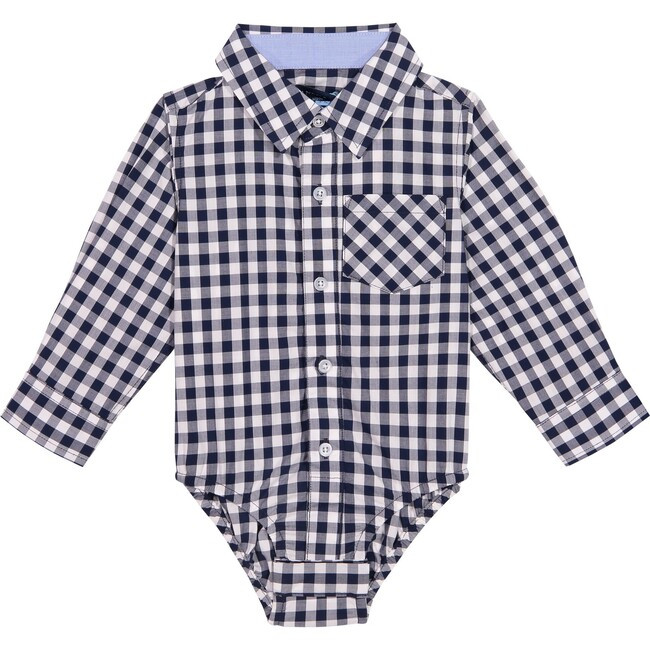 Button Down Shirtzie, Navy Gingham | Maisonette