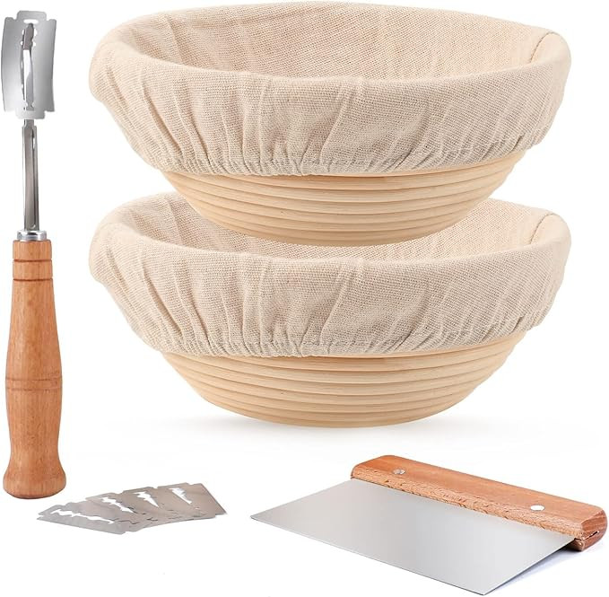 Proofing Baskets for Sourdough Bread Making, Dough Proofing Bowls Kit with Cloth Liner + Scoring ... | Amazon (US)
